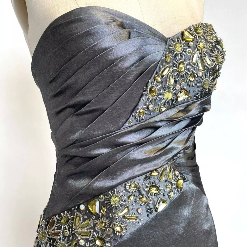 Gray Embellished Asymmetrical Sweetheart Gown